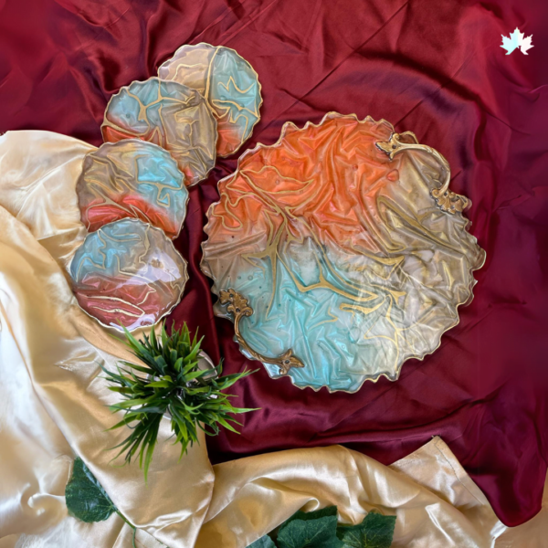 Aurora Canvas - Abstract Art Serving Platters with Gilded Contours