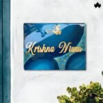 Turquoise Tranquility - A stunning resin custom nameplate featuring elegant gold lettering and intricate design, perfect for enhancing any home entrance with its tranquil turquoise tones.