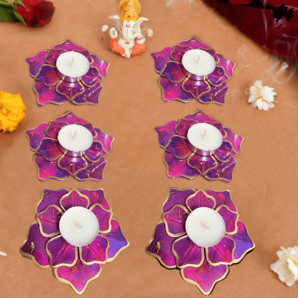 Mystic Bloom Elegance- Set of 6 Diya Holders