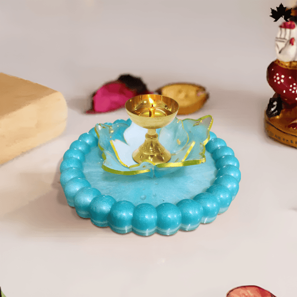 Aqua Bloom Diya Holder - Elegant Jyot and Diya Holder for Aarti and Pooja Rituals