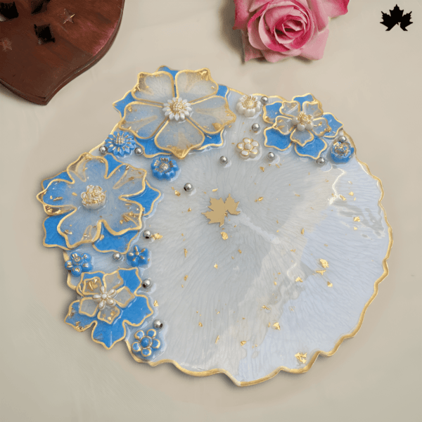 Divine Blossoms Pooja Thali – Celestial Blue Ceremonial Plate
